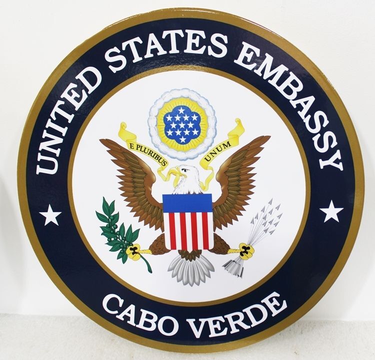 AP-3798 - 2-D Giclee Printed HDU Plaque of the Seal of the US Embassy in Cabo Verde, Africa  