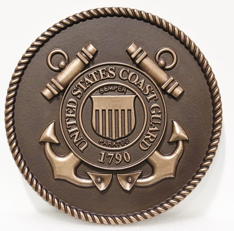 MP-1102 - Carved 3-D Bas-Relief Bronze-Plated Plaque of the Seal of the US Coast Guard 