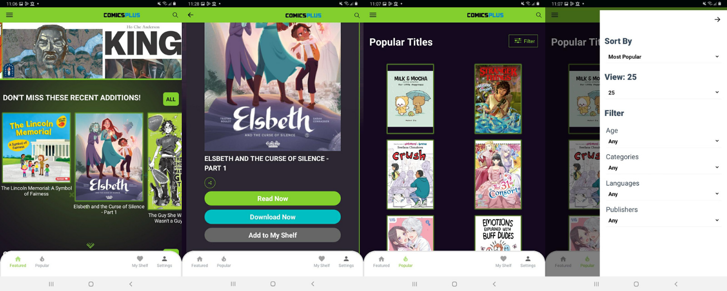 Comics Plus app screenshots
