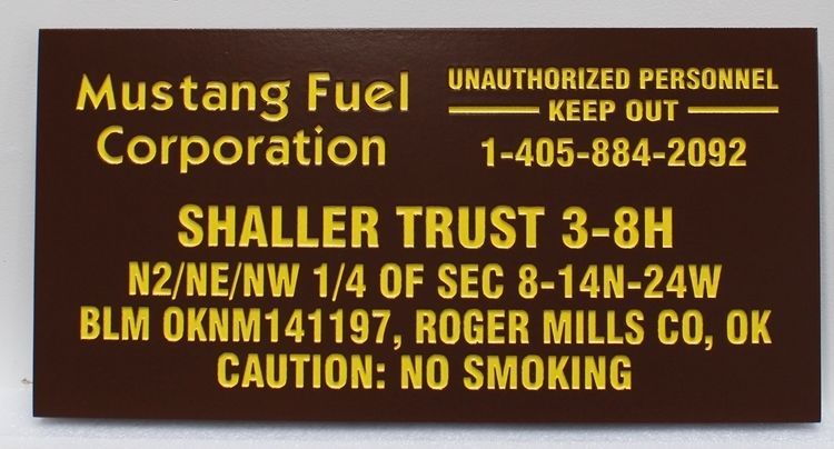 G13344 - Large Engraved HDPE Color-Core sign for Mustang Fuel Corporation