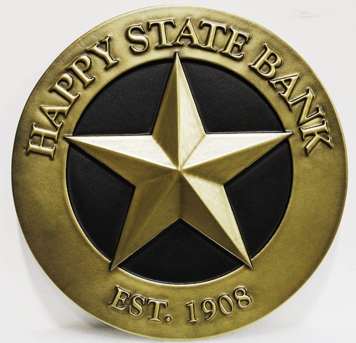 C12216 - Carved 3D Brass-Plated Sign for the Happy State Bank in Texas