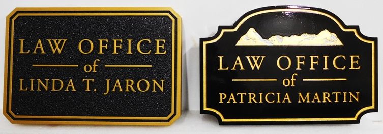 A10209 - Two Law Office Signs Giving Attorney Name, One with Gold Paint and the Second with 24K Gold-Leaf Gilt