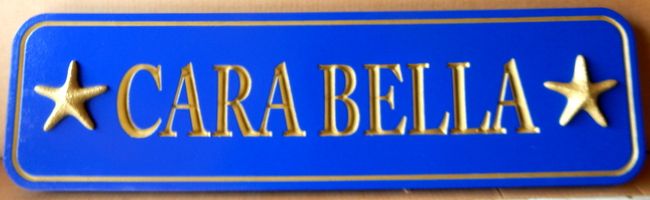 L21890 - Engraved  Quarterboard Sign with Silver Painted Text  "Cara Bella" with 3-D Carved Starfish 