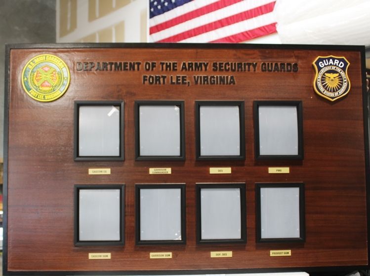 MP-3013 - Carved Mahogany Chain of Command Board for  the Department of the Army Security Guards, Ft. Lee, Virginia
