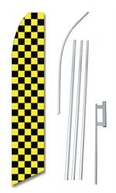 Checkered Black & Yellow Swooper/Feather Flag + Pole + Ground Spike