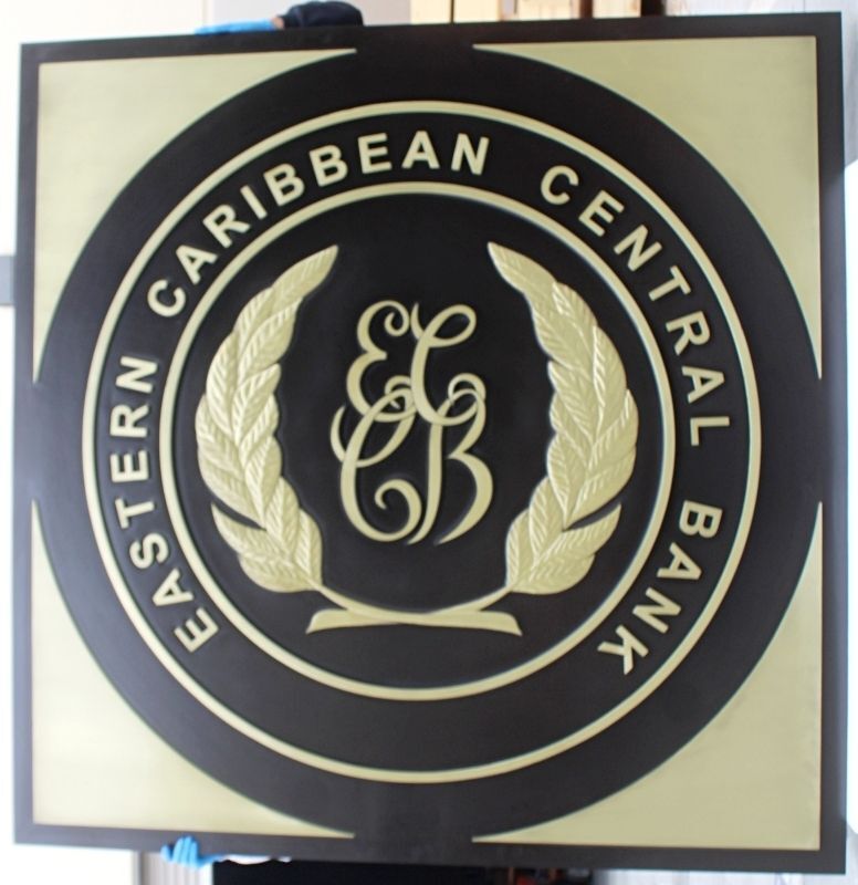 C12259 - High-Density-Urethane (HDU) Sign Carved in 2.5-D Raised Relief for "Eastern Caribbean Central Bank" 