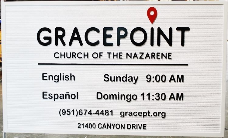 D13117 - Carved  2.5-D  and Sandblasted HDU Sign for "Gracepoint - Church of the Nazarene"