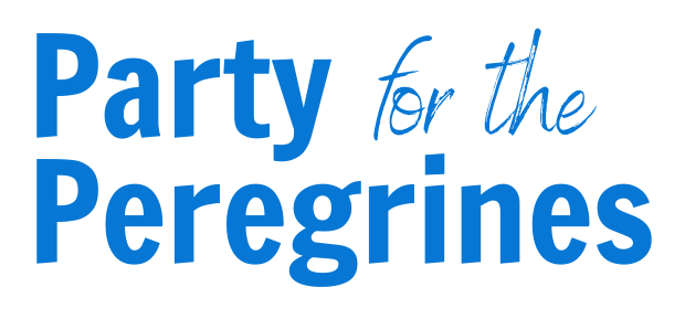 "Audubon" blue text reads "Party for the Peregrines" in fun font.