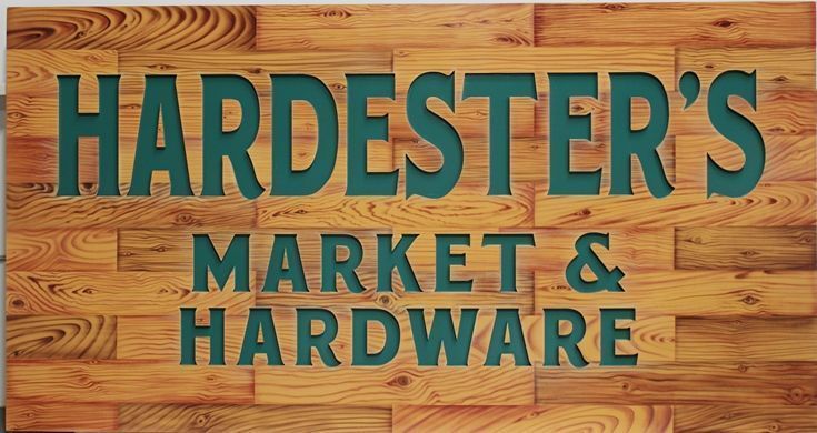 M1886 - Engraved Faux Wood Grain Sign for Hardester's Market and Hardware, with Multiple Plank Patterns 