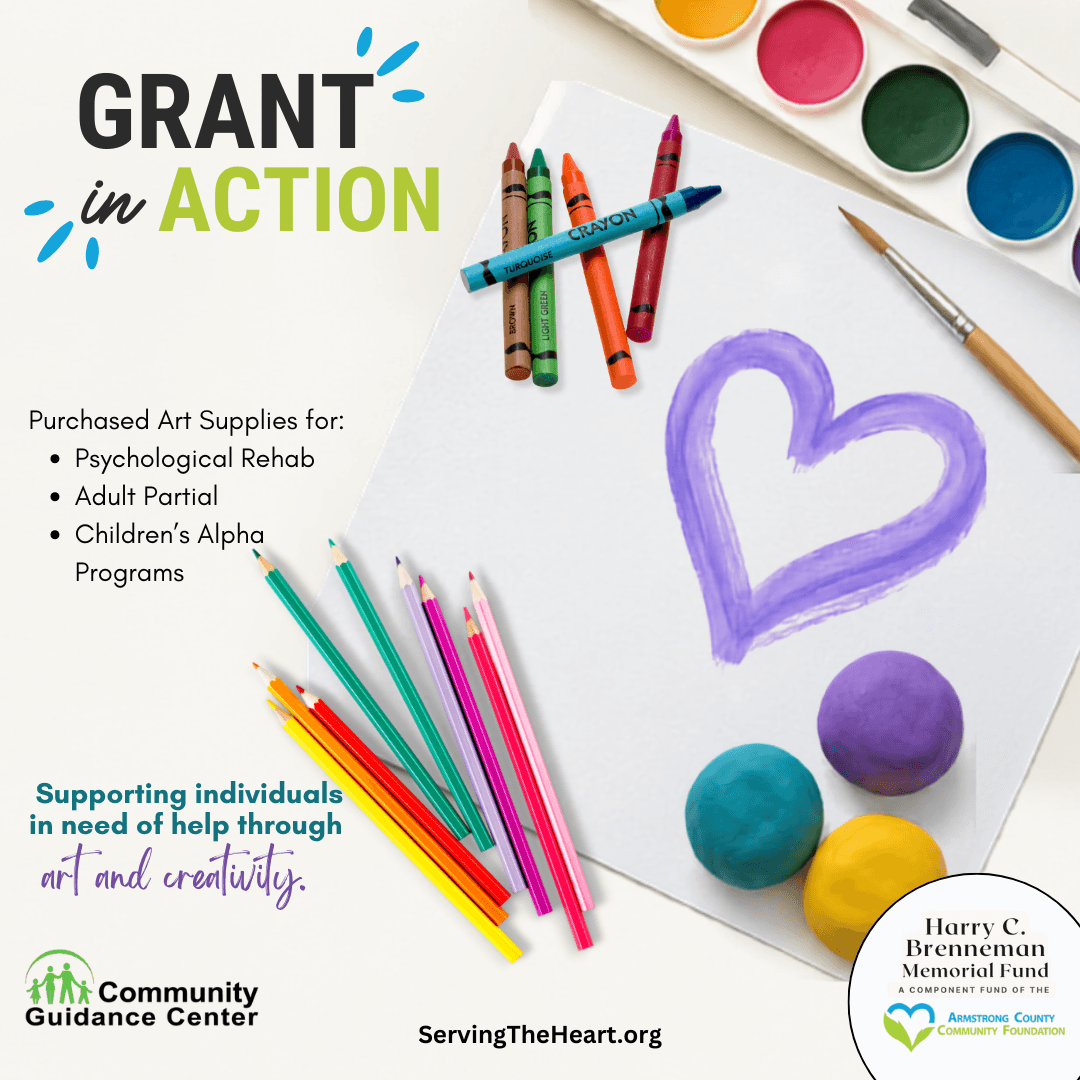 Art supplies purchased for the Community Gudiance Center Psychological Rehabilitation, Adult Partial, and Children's Alpha programs, including paints, markers, colored pencils, modeling materials, and other creative resourcesused in therapeutic activities