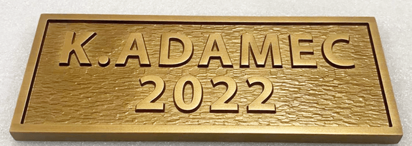 I18879A - Carved Gold-Painted High-Density-polyurethane name and address number  entrance sign for the "K. Adamec"  Residence, with Textured Background