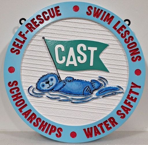 GB16157- Carved HDU Sign for "Cast" with Swimming Sea Otter 