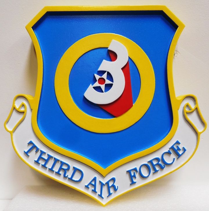 LP-1532 - Carved Shield  Plaque of the Crest of the Third  Air Force, 2.5-D Artist Painted