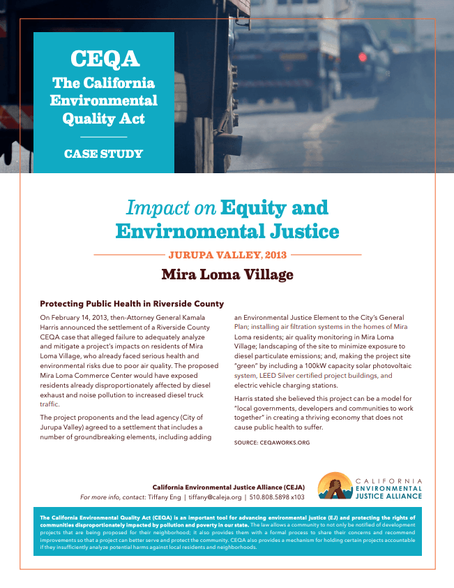 Impact on Equity and Environmental Justice Mira Loma Village