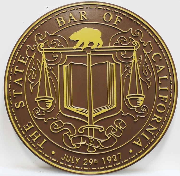GP-1434 - Carved 2.5-D Raised Outline Relief Bronze-Plated Plaque of the Seal of the State Bar of California