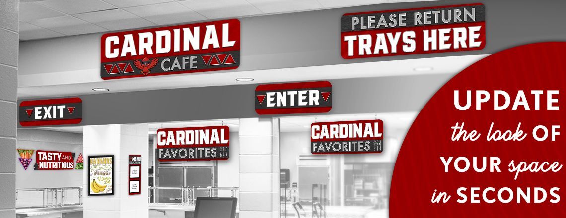 Cafeteria signs with a wood and metal look, custom signs, menu boards