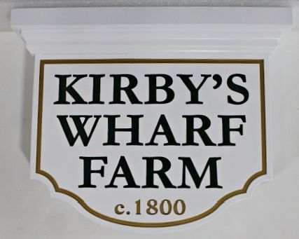 O24027 - Carved and Sandblasted 2.5-D HDU Sign for "Kirby's Wharf Farm c. 1800"