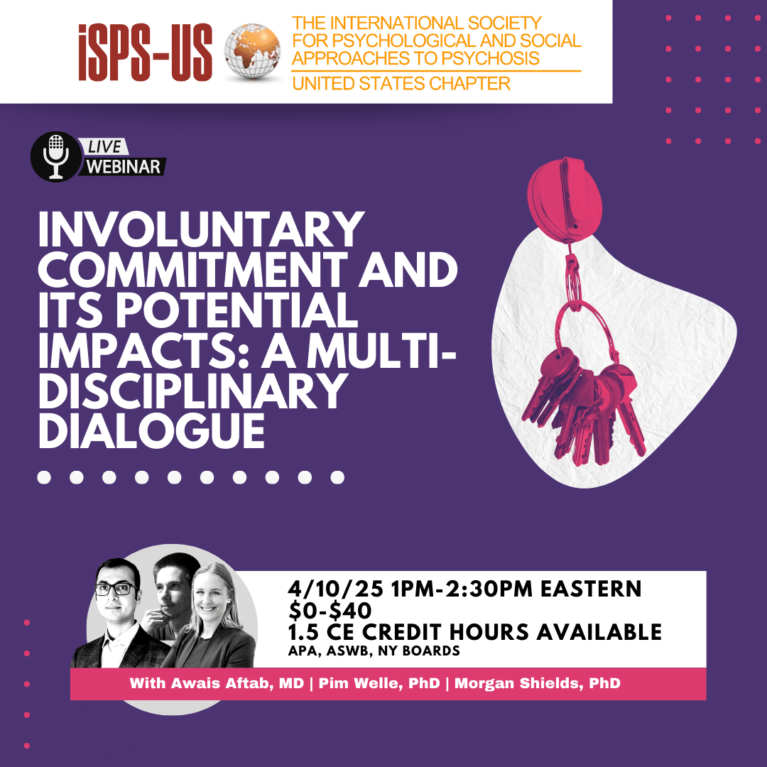 4/10/25 1pm | Involuntary Commitment and its Potential Impacts: A Multidisciplinary Dialogue Spanning Research, Ethics and Methodology.