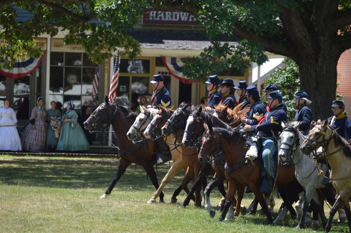 Union Cavalry reenactors in front of the historic village