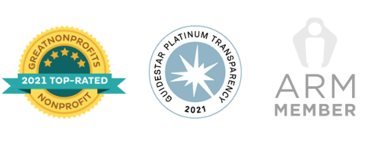 Great Nonprofits 2020 Top Rated Nonprofit & Guidestar Platinum Seal of Transparency 2020 & ARM Member
