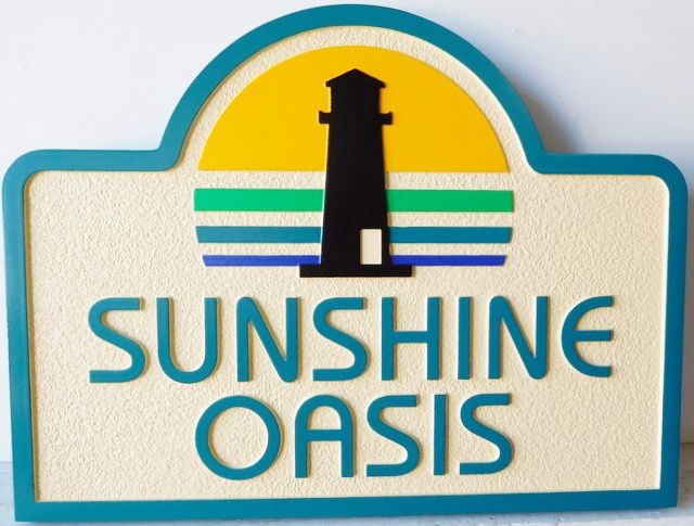 L21423 - Carved 2.5-D Residence Entrance Sign " Sunshine Oasis"