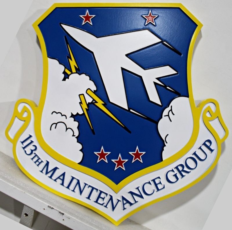 LP-7119 - Carved 2.5-D Multi-Level Raised Relief HDU Plaque of the 113th Maintenance Group Emblem Plaque