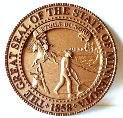 W32281 - 3-D Carved Wooden Wall Plaque of the Seal of the State of Minnesota