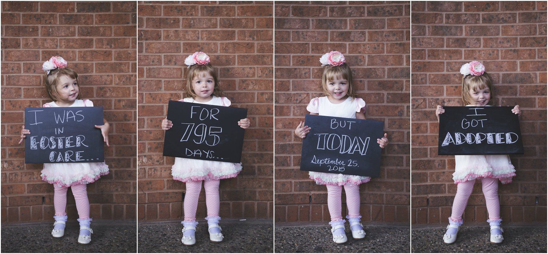 Young girl celebrates her adoption day, ending her days in foster care.