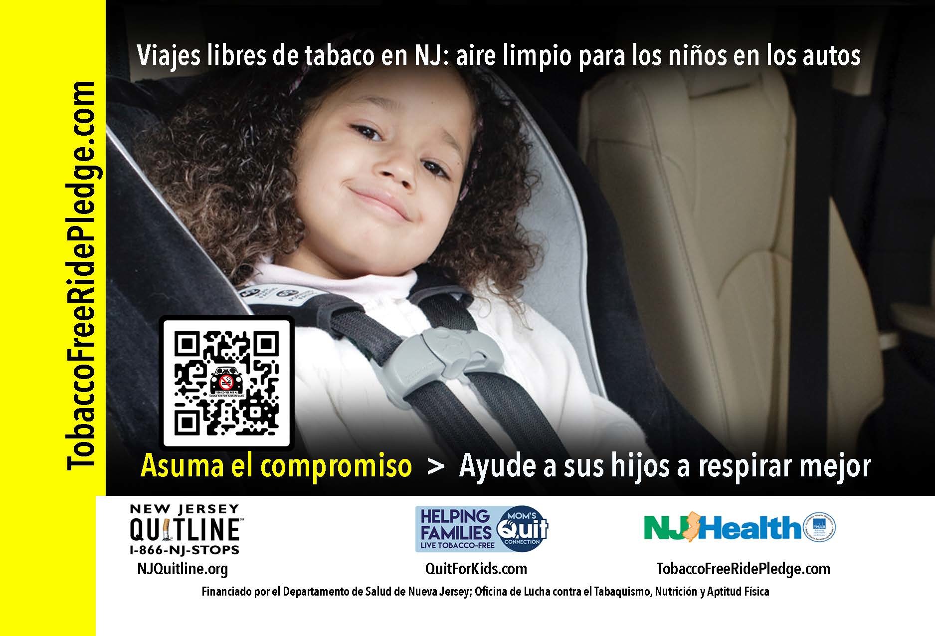 Tobacco-Free Ride NJ: Clean Air for Kids in Cars postcard (Spanish)
