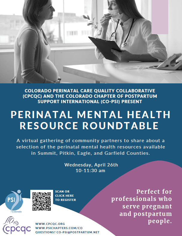 Flyer of virutal perinatal mental health resource roundtable