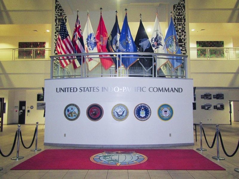 IP-1169 - Carved 3-D Bas-Relief Seals of the Five Armed Forces, Displayed at the Headquarters of the Indo-Pacific Command 