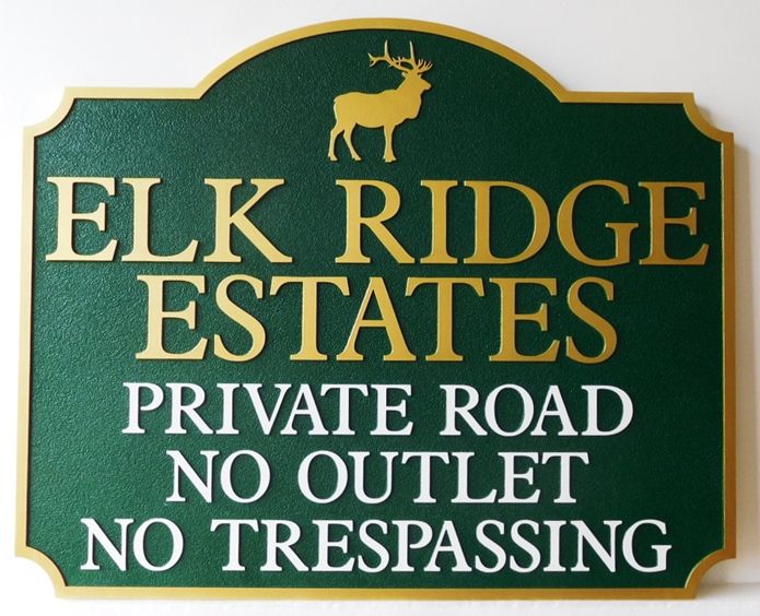 K20337 - Carved HDU Entrance Sign,  for  the "Elk Ridge Estates " Residential Community, Sandblasted Background