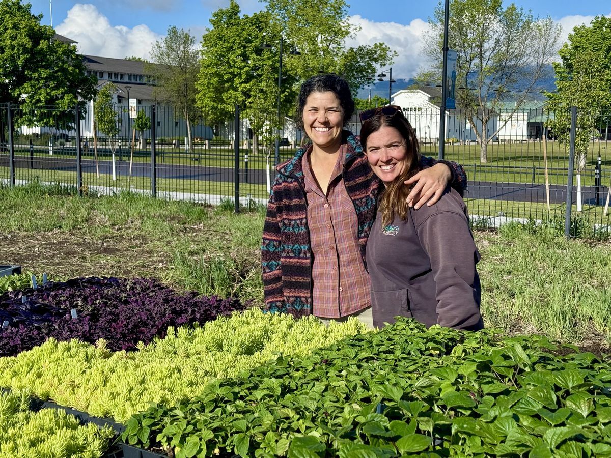 PLANTING DAY Molly and Loni, May 21, 2026, with thousands of plants that were installed that day into the Beautiful Blooms Garden.