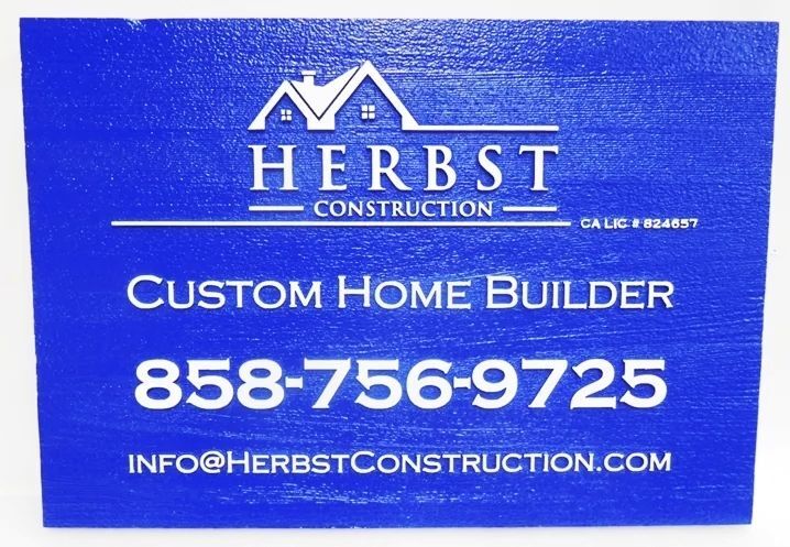 SC38138 - Carved and Sandblasted Wood Grain  HDU Commercial Sign  for "Herbst Construction Custom Home Builder", 2.5-D Artist-Painted