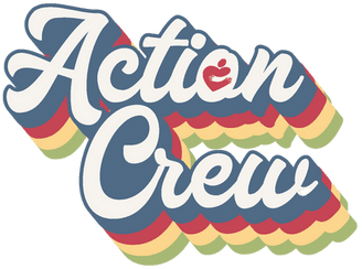 Action Crew logo. It is blue, red, yellow, and green.