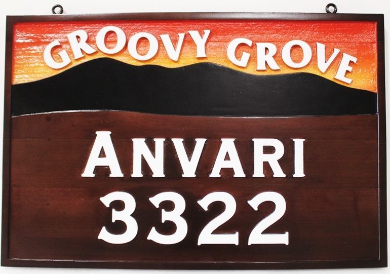M2208A - Carved 2.5-D  Wood Address and Property Name Sign "Anvari_"