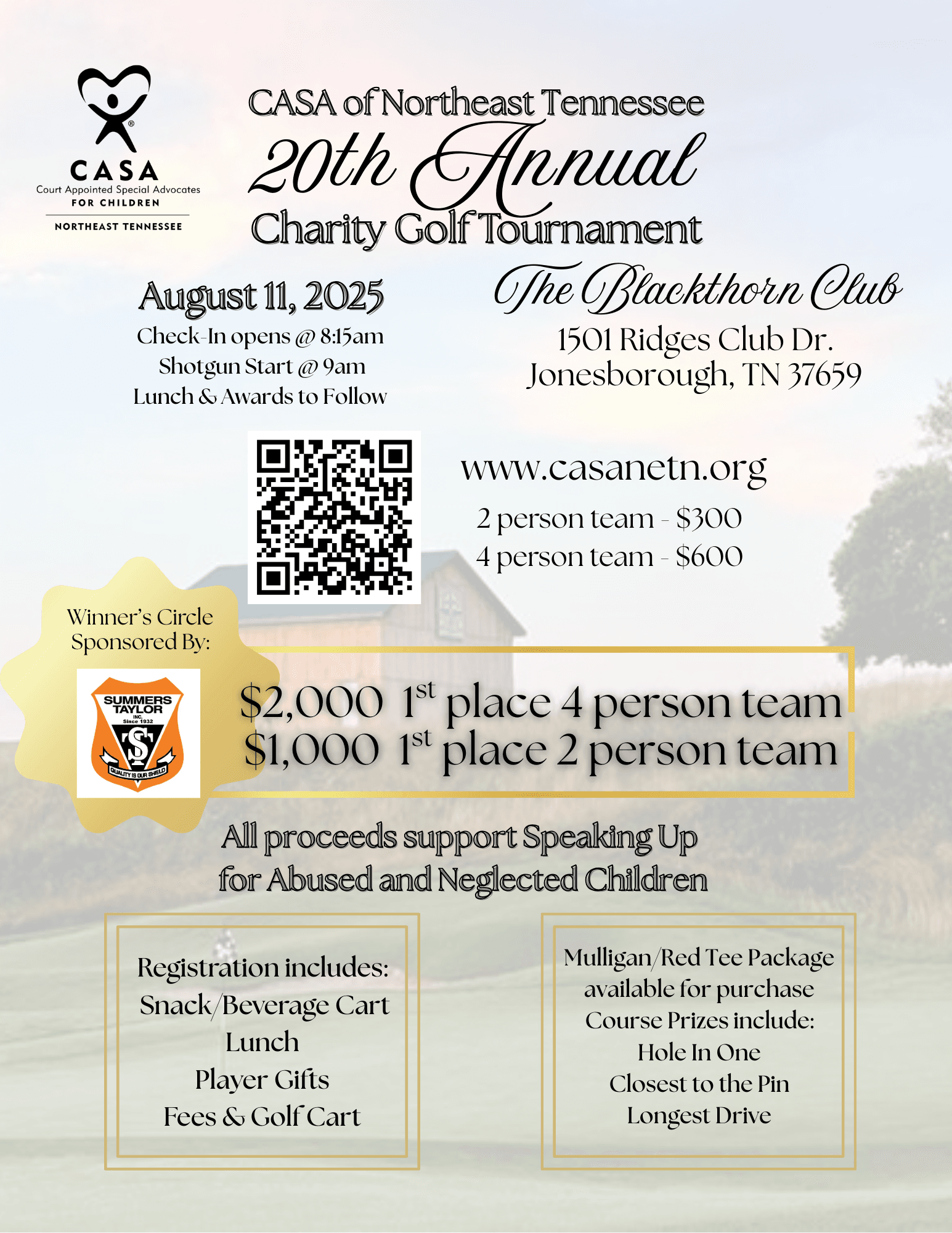 CASA of Northeast TN presents the 20th Annual Charity Golf Tournament at The Blackthorn Club