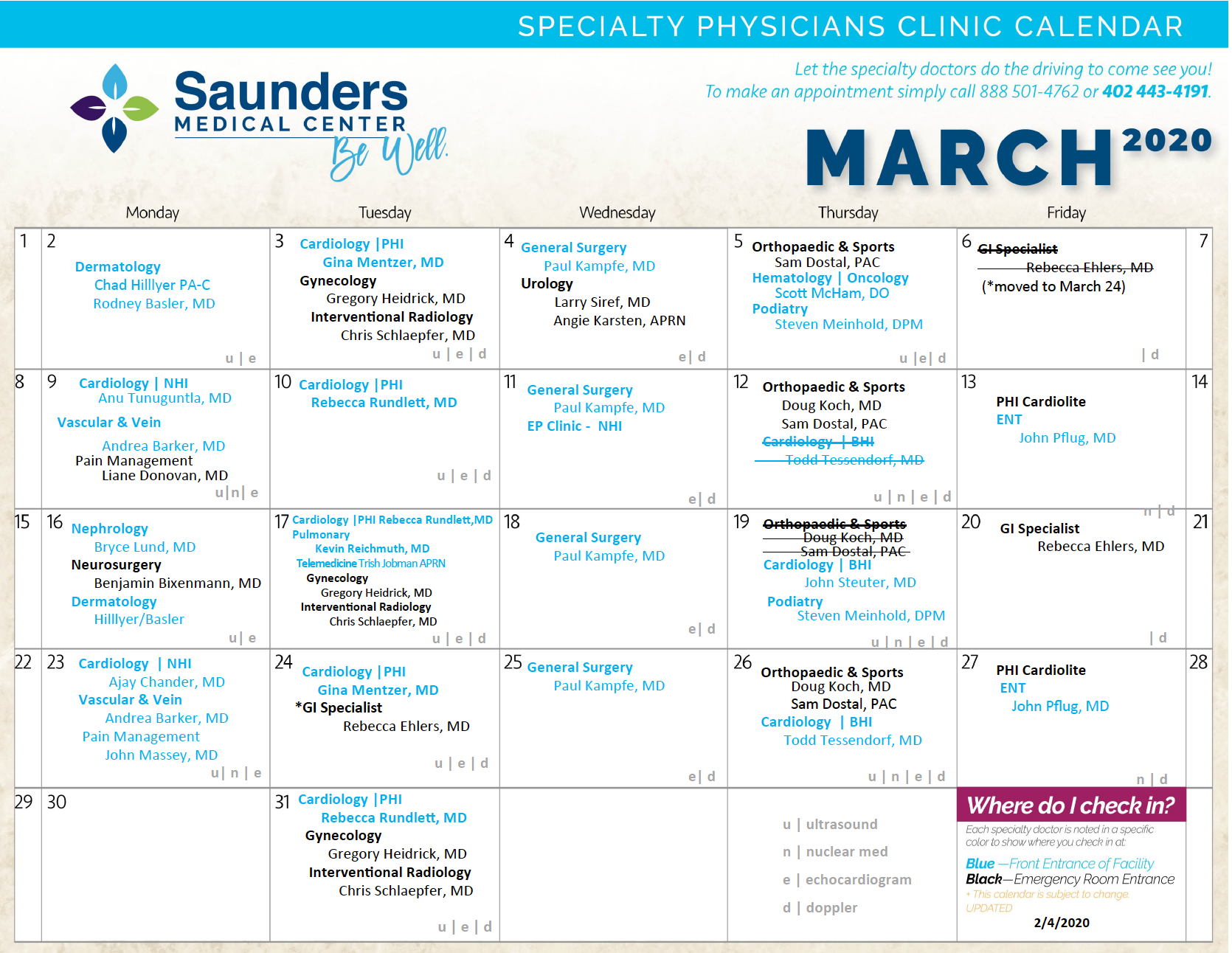 Surgeon Schedule in Wahoo, NE