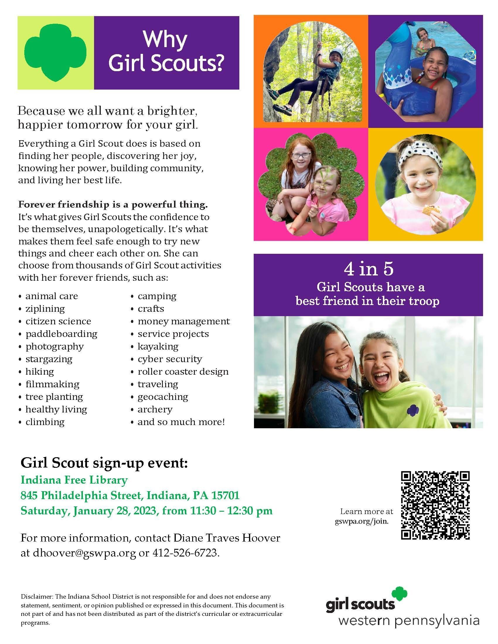 Girl Scout Sign-up Day at the Library on January 28th!