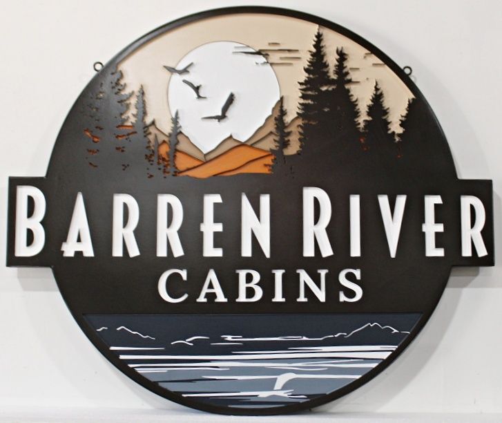 M22383 - Carved and Sandblasted HDU Property Name Sign for "Barren River Cabins"