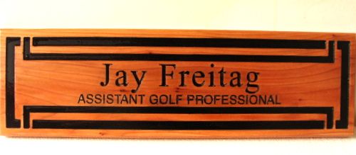 SB28990 - Carved Cedar wood plaque for an Assistant Golf Professional