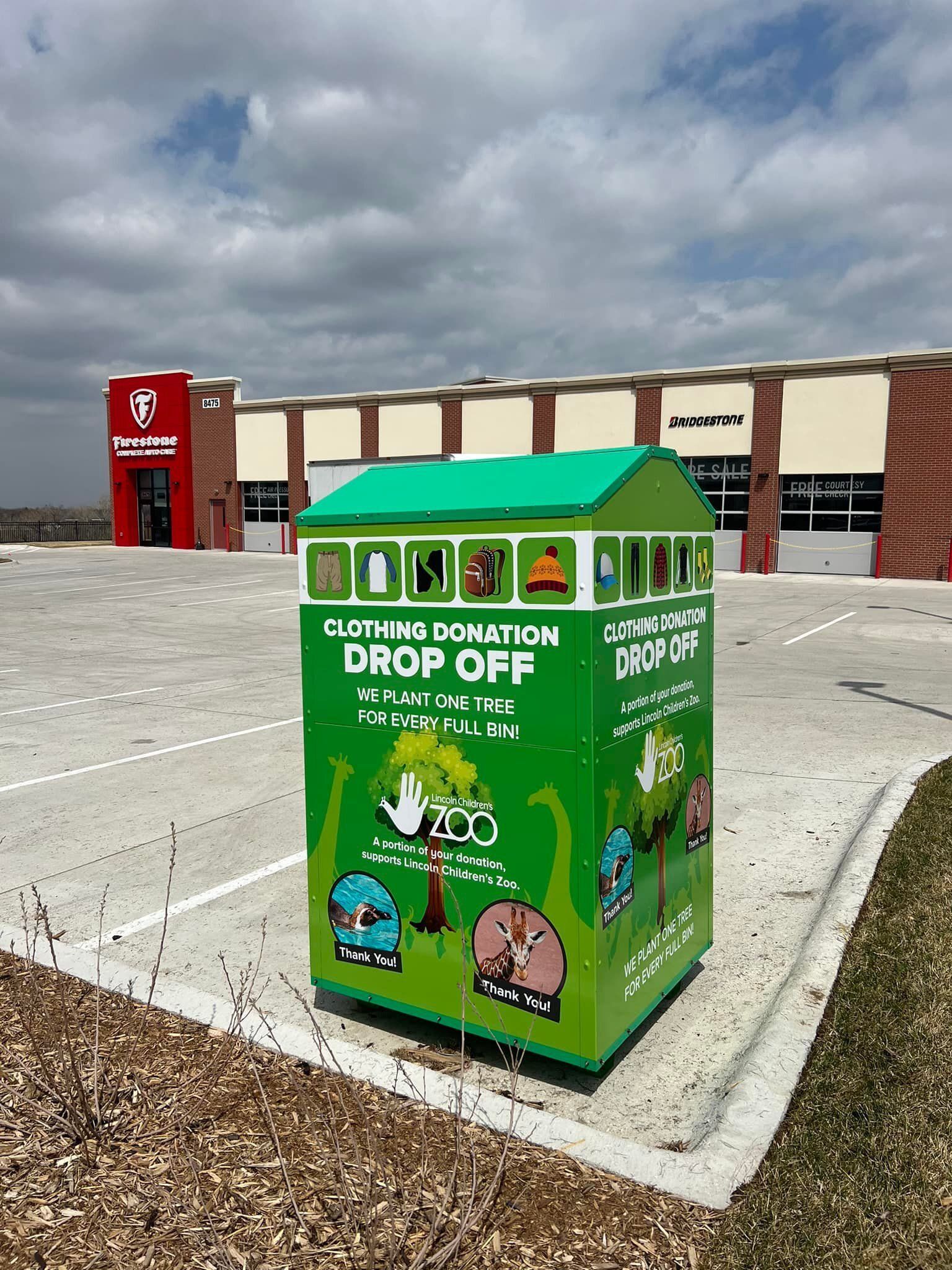 Green donation drop off bin.