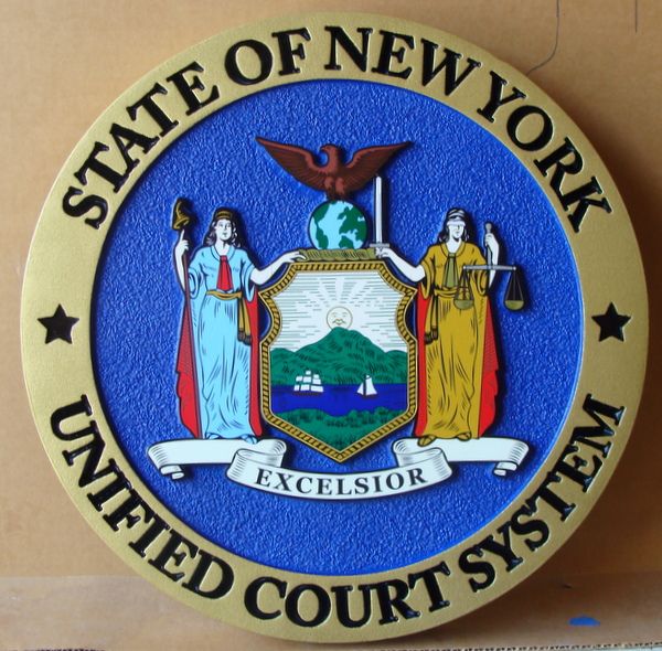 A10873  -  Carved HDU Courtroom  Wall Plaque, for Unified Court System  in the State of New York (Version 3)