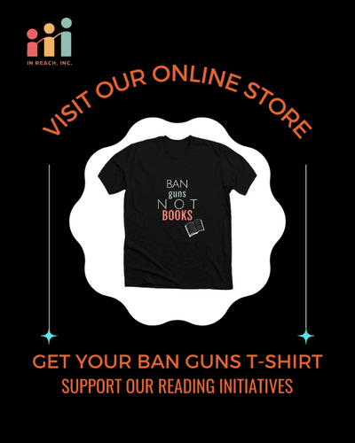 box with black t-shirt with the words ban guns not books on it