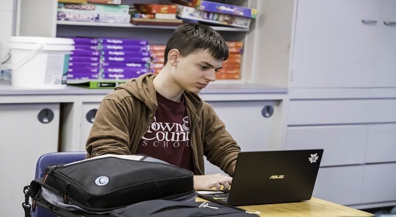 Student working at a computer 