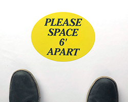 Floor Decal "Please Space 6' Apart" Mini Yellow