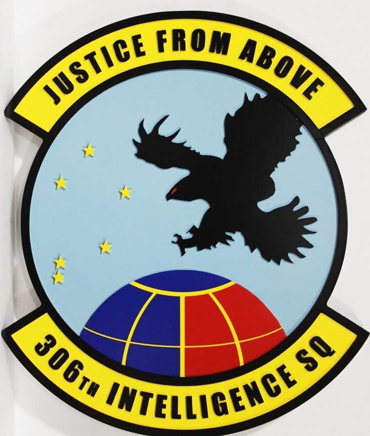 LP-4133 - Carved 2.5-D Raised Relief HDU Plaque of the Crest of the 306th Intelligence Squadron, "Justice from Above"