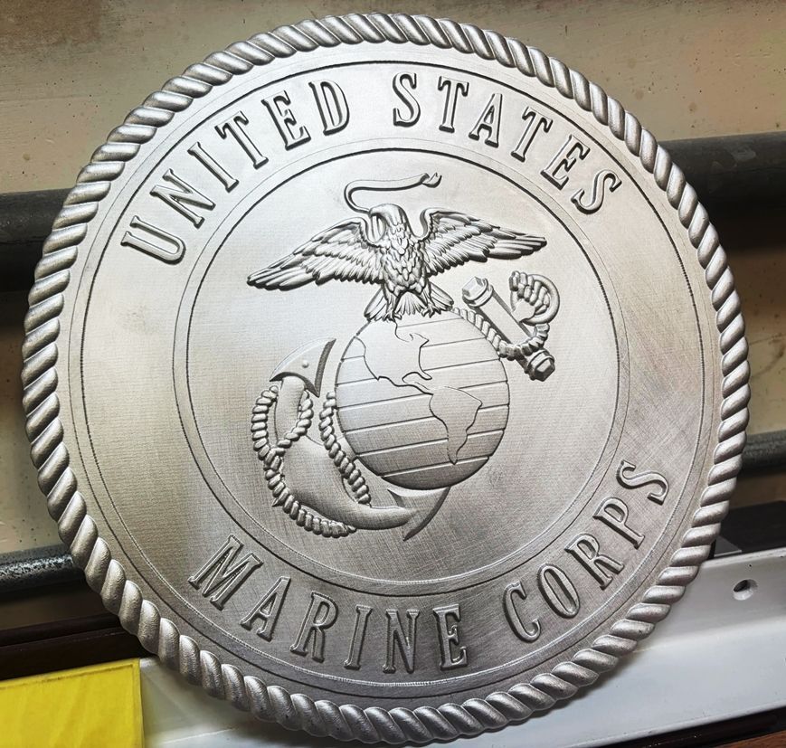 KP-1137 - Precision Machined 3-D  Bas-relied Solid Aluminum Plaque  of the US Marine Corps "Globe and Anchor" Emblem