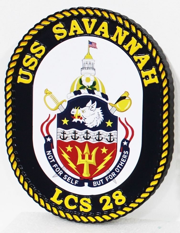 JP-1310 - Carved 2.5-D HDU Plaque of the USS Savannah, LCS 28, an Independence Class Littoral Combat Ship