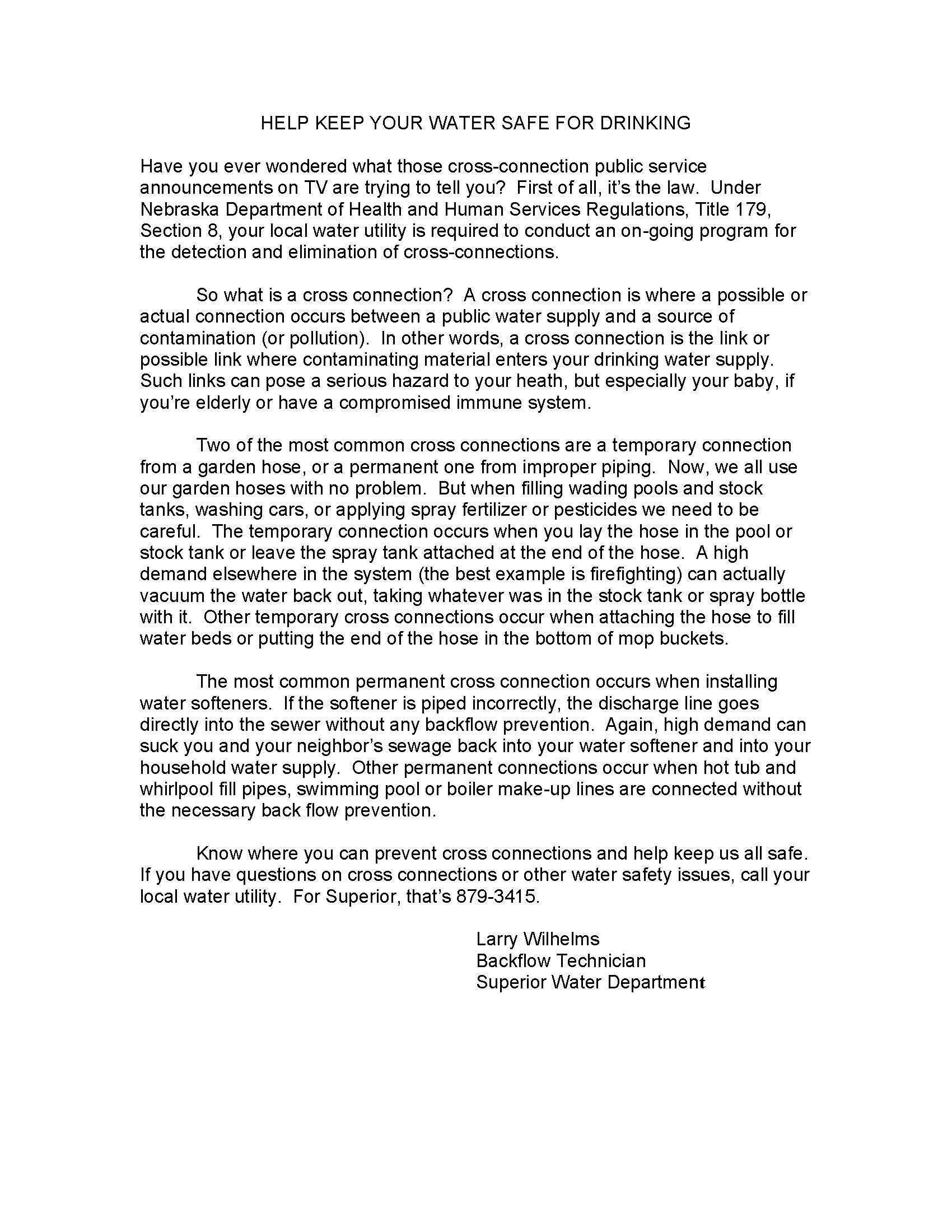 Cross Connection Notice